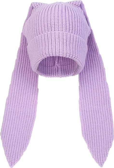 Beanie Hats for Women Cute Bunny Solid Color Knit Winter Cap Rabbit Knit Long Hair Holloween Cosplay Hat Warm Skull Cap at Amazon Women’s Clothing store Cute Winter Cap, Scrapbook Cutouts, Crochet Skull Cap, Bunny Ears Hat, Knit Rabbit, Bunny Beanie, Hats Cute, Rabbit Crochet, Hat Outfits