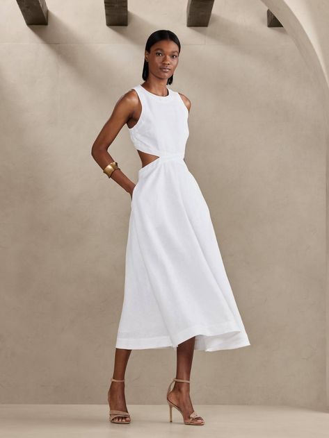 Banana Republic Linen Dress, A Line Linen Dress, Cutesy Style, White Summer Midi Dress, White Linen Jumpsuit, Extra Dresses, Wardrobe Aesthetic, Europe 2023, Minimalist Outfits