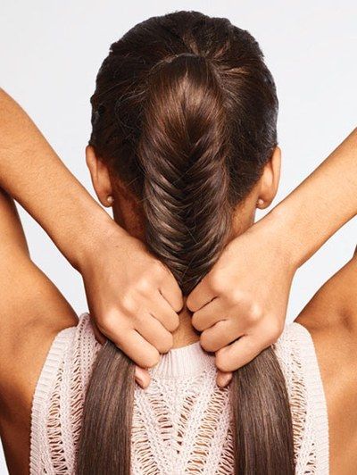 0207 exactly how to nicoles braid step9 Braid Hair Ideas, How To Fishtail, Braids Pictures, Fishtail Braid Hairstyles, Fishtail Braid, A Ponytail, Popsugar Beauty, The Beauty Department, Braid Hair