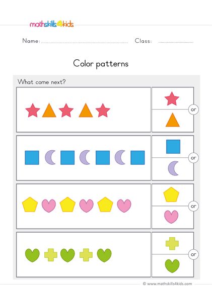 Preschool Pattern Worksheets, Pattern Worksheets For Kindergarten, Patterning Kindergarten, Sequence Pattern, Preschool Math Activities, Preschool Patterns, Beginning Sounds Worksheets, Worksheet Kindergarten, Pre K Math