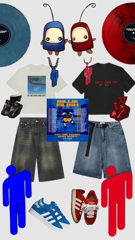 Billie Eilish matching tour outfits #BillieEilish #tour #hmhas #hitmehardandsoft #hitmehardandsofttour #touroutfit #outfitinspo #ilomilo #ilomilotheory #ilo #milo #blue #red #BillieEilishtour Billie Eilish Hmhas Outfits, Billie Eilish Outfits Ideas, Billie Eilish Outfits Inspired, Billie Style, Billie Eilish Concert Outfit, Billie Eilish Fashion, Billie Concert, Billie Eilish Outfits, Theme Park Outfits