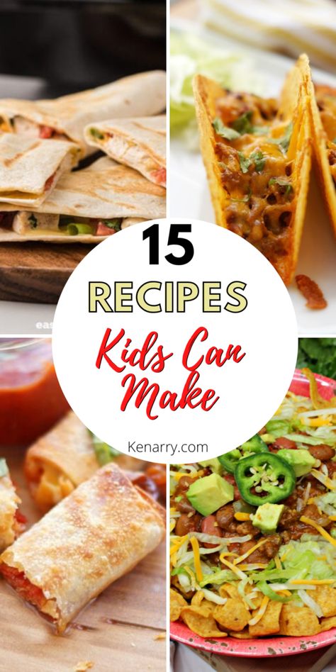 These easy dinner recipes are great for kids to make themselves! Summertime is the perfect time for kids to learn how to cook, and these recipes kids can make are the best way to teach them. See them all on Ideas For The Home By Kenarry. #IdeasForTheHome #Kenarry Easy Meals For Kids To Cook, Easy Cooking For Kids At School, Easy Fun Meals For Dinner, Easy Dinner Ideas For Kids To Make, Easy Dinner Recipes That Kids Can Make, Meals Kids Can Help Make, East Dinners To Cook For Kids, Summer Cooking With Kids, Easy Recipe For Beginners