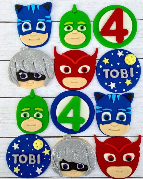 Wilton Fondant, Ninja Mask, Pj Masks Birthday Party, Treat Toppers, Fondant Cupcake Toppers, Fondant Cookies, Fondant Decorations, Themed Cupcakes, Theme Party Decorations