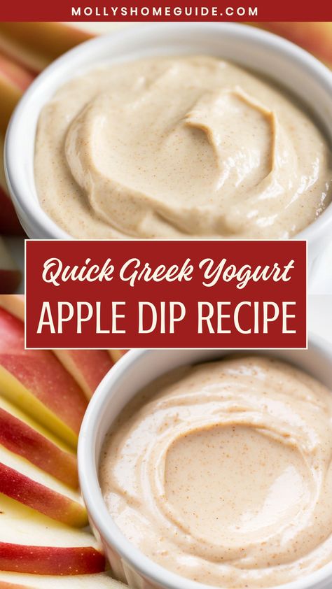 Indulge in a delicious and healthy snack with this irresistible Greek yogurt apple dip! Made with creamy Greek yogurt, this easy recipe is perfect for satisfying your sweet cravings guilt-free. The combination of tangy yogurt and crisp apples creates a refreshing pairing that will keep you coming back for more. Whether you're looking for a tasty afternoon pick-me-up or a nutritious dessert option, this dip is sure to hit the spot. Pb2 Apple Dip, Greek Yogurt Dip For Apples, Healthy Ranch Dip Greek Yogurt, Nonfat Greek Yogurt Dessert, Greek Yogurt Combinations, Dip For Apples Healthy, Apple Dip With Greek Yogurt, Apple And Yogurt Recipes, Greek Yogurt Dip For Fruit