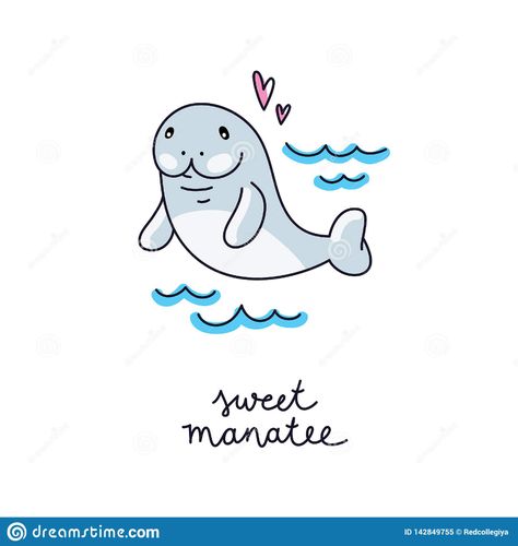 Cartoon Manatee, Wave Illustration, Hand Drawn Cards, Funny Illustration, Vector Hand, Happy Art, Fairytale Art, Bullet Journal Doodles, Rock Design