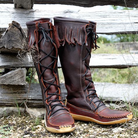 Men's Knee High Smooth Grain Leather Boot With Canoe Sole Mens Moccasins Boots, Knee High Moccasins, Genuine Leather Knee High Boots, Mukluk Boots, Native American Moccasins, Native American Clothing, Leather Knee High Boots, Earth Shoes, Moccasins Mens