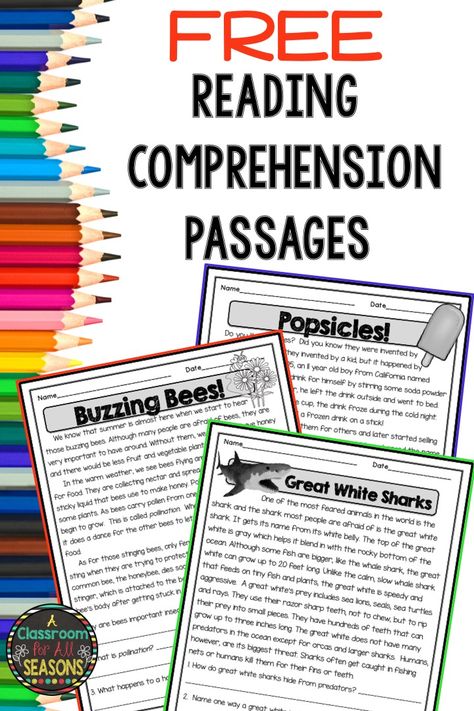 Free Reading Comprehension Worksheets, 2nd Grade Reading Comprehension, Past Continuous, Fluency Passages, Present Continuous, Third Grade Reading, Classroom Freebies, 5th Grade Reading, 4th Grade Reading