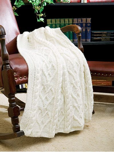 Wedded Hearts Throw ~ easy level ~ 40" x 47" ~ what a great wedding gift this would make - beautiful heirloom ~ KNIT Cable Afghan, Cables Blanket, Knit Blankets, Wedding Blankets, Knitted Afghans, Striped Blankets, Manta Crochet, Afghan Patterns, Bed Runner