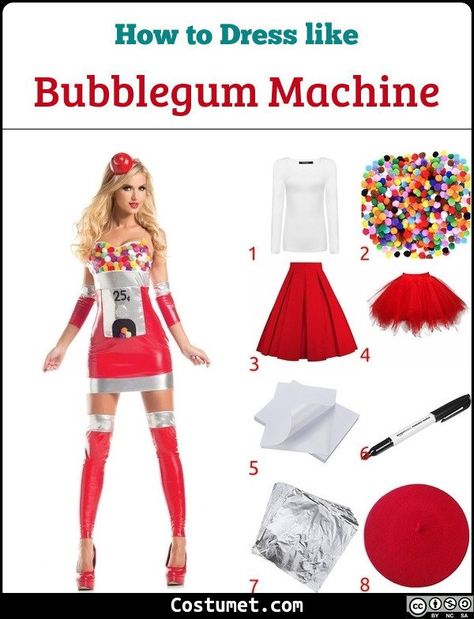 Bubble Gum Costume, Bubble Gum Machine Costume, Homecoming 2022, Halloween Pumpkin Stencils, Gum Machine, Red Berets, Bubble Gum Machine, Pumpkin Stencils, Cheap Halloween Costumes