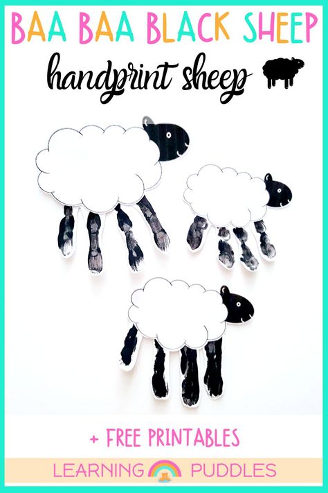 Footprint Sheep Craft, Lamb Footprint Craft, Nursery Rhyme Handprint Art, Ba Ba Black Sheep Activities, Easy Sheep Craft, Baa Baa Black Sheep Activities Preschool, Sheep Activities For Preschool, Sheep Crafts Preschool, Baa Baa Black Sheep Crafts