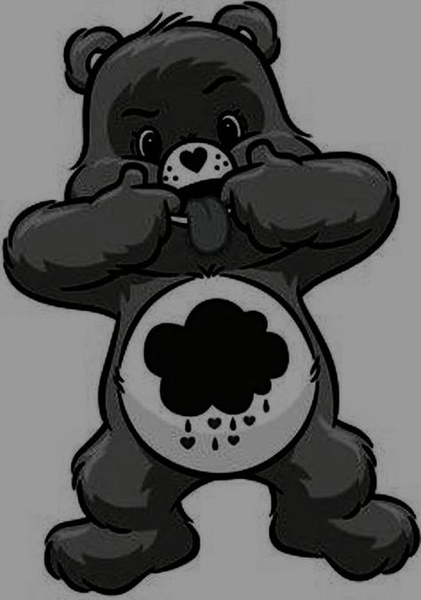 Black Care Bear, Black Teddy Bear Wallpaper, Grumpy Care Bear, Care Bear Tattoos, Black Teddy Bear, Easy Disney Drawings, Horror Cartoon, Halloween Wallpaper Iphone Backgrounds, Teddy Bear Theme