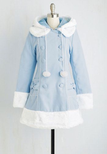 Cute Blue Winter Outfits, Pastel Blue Winter Outfit, Blue Winter Outfits, Pastel Fall, Fit And Flare Coat, Vintage Coats, Crisp Air, Blue Coat, Pastel Fashion