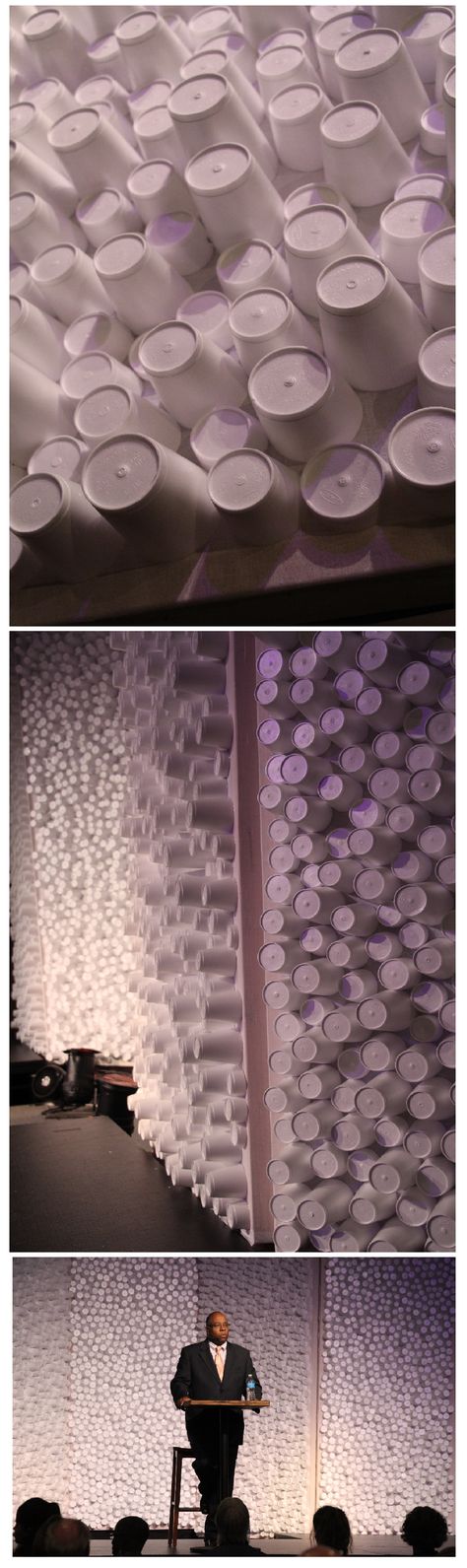 Styrofoam cups get a new life as a stage background. Stage Ideas Design Event, Event Stage Design Ideas Creative, Background Stage, Stage Ideas, Stage Designs, Decoration Event, Styrofoam Cups, Stage Background, Stage Decor