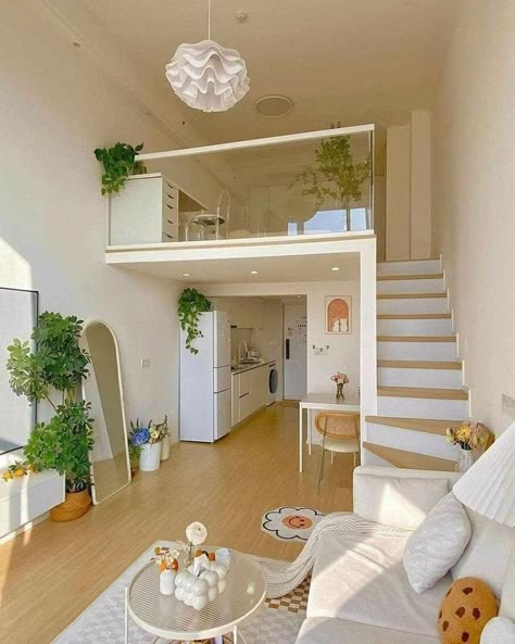 Reka Bentuk Rumah Kecil, Reka Bentuk Bilik Tidur, Loft House Design, Minimalist Apartment Style, Tiny House Loft, Dream Apartment Decor, Room Redesign, Loft House, Small Room Design