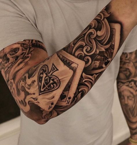 Tatto Sleeve, Tattoo Fairy, Playing Card Tattoos, Tattoo Sleeve Filler, Rose Sleeve, Gorgeous Tattoos, Sleeve Ideas, Arm Sleeve Tattoos, Card Tattoo