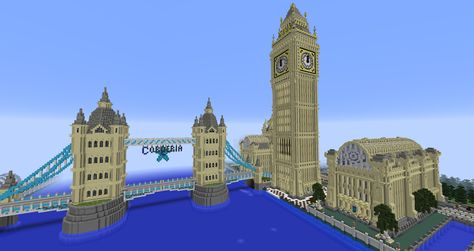 Landmarks of London in Minecraft Minecraft London House, Minecraft Landmarks, London Minecraft, London Clock Tower, Minecraft Tower, City Minecraft, Minecraft Town, London Clock, Town Building