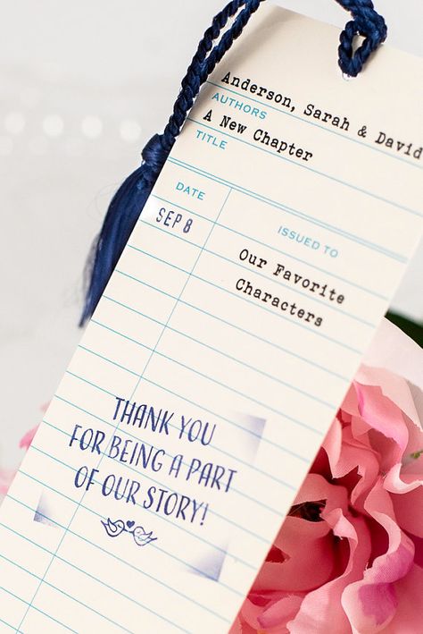 Library Check-Out Card Wedding Bookmark Favor by PennyAnnDesigns Wedding Bookmark, Ideas For Bridal Shower, Bookmark Favors, Wedding Cake Strain, Wedding Entrance Songs, Bridal Shower Favors Diy, Card Bookmark, Book Themed Party, Book Themed Wedding