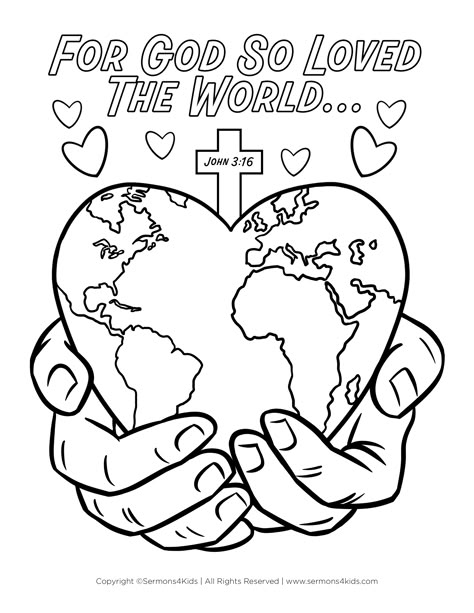 For God so loved the world... John 3:16 #childrenssermon #Sundayschool #kidmin #childrenschurch #childrensmessage #Sundayschoollesson #Biblelesson He’s Got The Whole World Craft, Loved Bible Project, John 3:16 Preschool Craft, For God So Loved The World Printable, God Is Love Sunday School Lesson, God Made The World Crafts Preschool, God So Loved The World Craft, John 3:16 Coloring Page Free Printable, John 3:16 Coloring Page