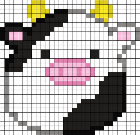 Squish Mellow Perler Bead Patterns, Cow Grid Pattern, Perler Bead Cow Pattern, Strawberry Cow Pixel Art, Highland Cow Perler Bead Patterns, Squishmallow Pixel Art, Squishmallow Perler Bead Patterns, Cow Perler Beads, Cow Perler Bead Patterns