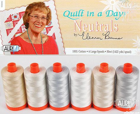 Eleanor Burns - Quilt in a Day Neutrals - Aurifil Thread Set from www.eQuilter.com Thread Photo, Quilt In A Day, Aurifil Thread, Quilting Thread, Machine Applique, Kaffe Fassett, Fabric Yardage, Longarm Quilting, Sewing Thread