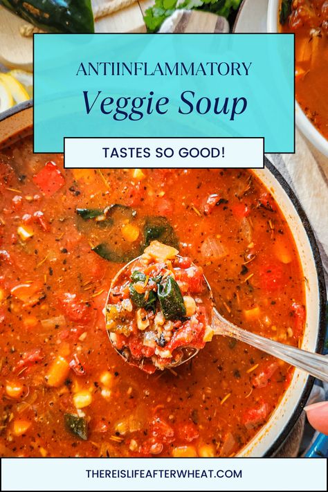 Looking for healthy soup recipes? This one has it all! It's a Panera Copycat 10 vegetable soup full of antiinflammatory vegetables and whole grains. Makes a big batch that freezes well, perfect for dinner and meal prep! Vegetable Soup Clean Eating, Antiinflammatory Vegetarian Meals, Soups Good For Pancreas, Anti Inflammation Vegetable Soup, Copycat Vegetable Soup, Antiinflammatory Soup Instant Pot, Tasty Vegetable Soup, Low Glycemic Soup Recipes, Lactose Free Soup Recipes