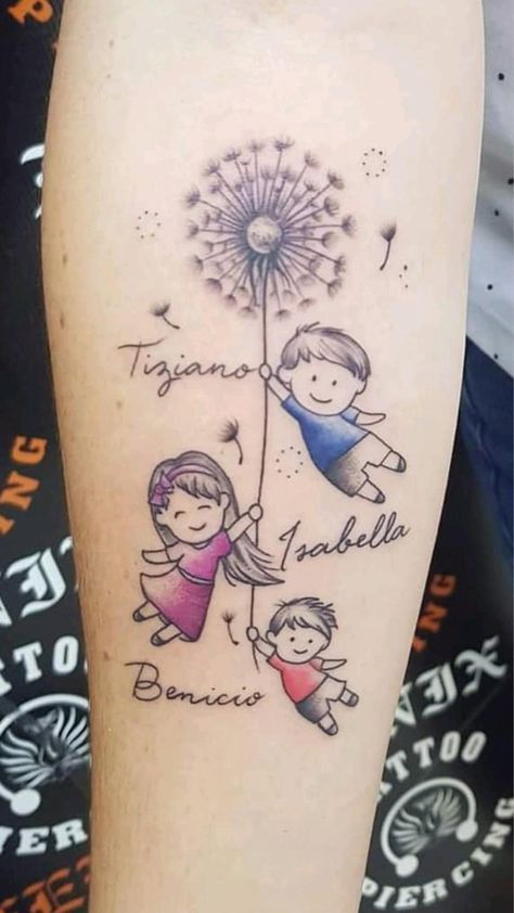 Grandma And Grandson Tattoos, Family Tattoo Ideas For Women Sleeve, Grandchild Tattoo Ideas, Grandson Tattoo Ideas, Grandbaby Tattoo Ideas, Grandchildren Tattoo Ideas Grandmothers, Granddaughter Tattoo, Mother Of 3 Tattoo Ideas, Grandchildren Tattoos