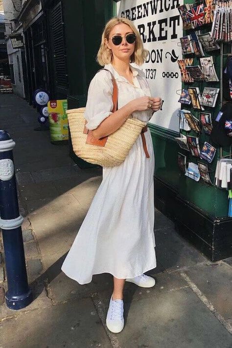 70+ Dress With Sneakers Outfits Ideas [2024]: How To Wear Sneakers With Dresses Satin Dress With Sneakers, White Sneakers With Dress, White Sneakers Outfit Summer, Sneaker Outfit Ideas, Sneakers With Dresses, Retro Plaid Dress, Dresses With Tennis Shoes, Midi Dress With Sneakers, Skirts With Sneakers