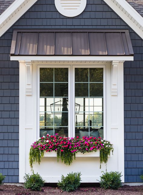 Hidden tv cabinet built-ins. How to hide your tv on a swivel mounted arm. Hide it away when not in use, but it pivots out for the whole room to see. Accent Window, Adding Peaks To A House, Window Eaves Exterior, Roof Over Window, Roof Accents, Add Windows To House, Window Awning With Shutters, Diy Window Trim Exterior Curb Appeal, Box Out Window Exterior