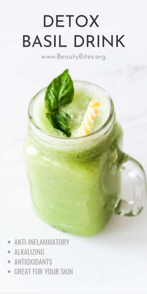 Basil Smoothie Recipe, Inflammation Smoothie, Easy Detox Drinks, Basil Smoothie, Best Foods For Skin, Inflammation Diet Recipes, Clean Eating Detox, Anti Inflammation Recipes, Basil Recipes