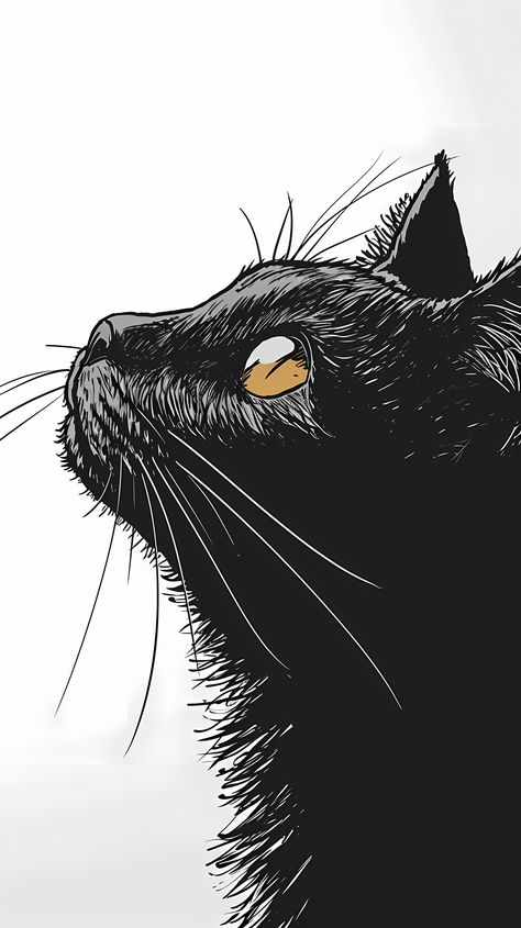 Black Cat Drawing Aesthetic, Black Cat Art Illustration, Cat Drawing Black, Drawing Black Cat, Black Cat Images, Black Cat Drawing, Kawaii Cat Drawing, Cat Tattoo Simple, Minimalist Tattoo Ideas