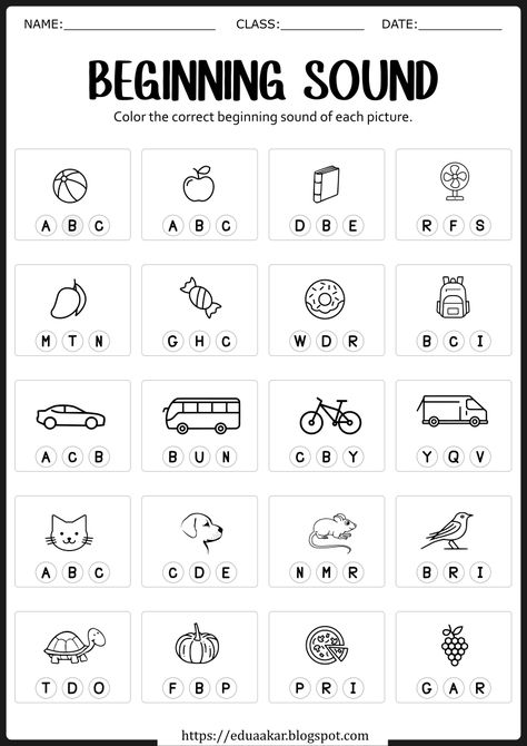 Sounding Letters Activities, English Worksheets For Jr Kg, Begining Sound Phonics Worksheets, Worksheet For Jr Kg English, Beggining Sounds Kindergarten Activities, Beginning Sound Worksheets Kindergarten, Senior Kindergarten Worksheets, Beginning Letter Sounds Worksheets Free, Letter Sounds Worksheets Free