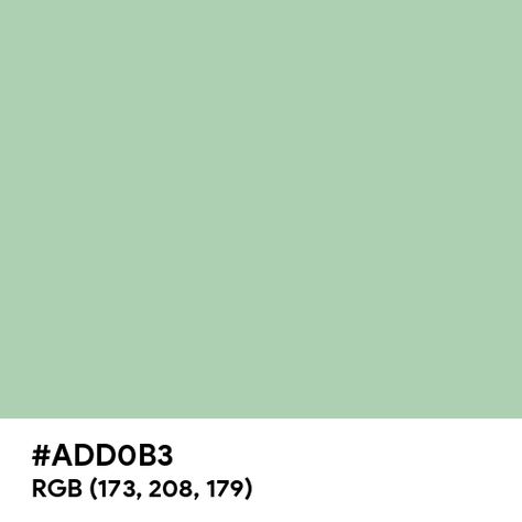 Pastel Mint Green color hex code is #ADD0B3 Mint Hex Code, Mint Green Hex Code, Mint Green Color Code, Pastel Green Color Palette, Green Color Hex Code, Mint Green Palette, Green Hex Code, Shades Of Mint Green, Green Contrast Color