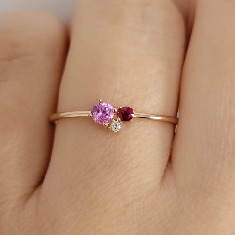 "Pink Sapphire Cluster Ring, 14k Gemstone ring, Multi stone ring, 14k Solid Gold Pink Sapphire And Diamond Ring, Dainty Ring, Pink Ring Features:  * Made to Order. * Made in NYC. * Gold: Solid 14K( Also available in18K) * Width of band: 1.3mm * Choice of Gold: Yellow Gold, White Gold, Rose Gold. * Gem Stone: Pink Sapphire & Ruby , Mined  Diamond  * Round Pink Sapphire :3mm * Round Ruby : 2mm * Round Genuine Diamond 1.5mm * Color-Clarity: G Color SI Clarity * Prong setting * Can be customized wit Pink Gem Ring, Pink Saphire, Sapphire Cluster Ring, Pink Sapphire Jewelry, Memory Ring, Zierlicher Ring, Sapphire And Diamond Ring, Pink Sapphire Ring, Classy Jewelry