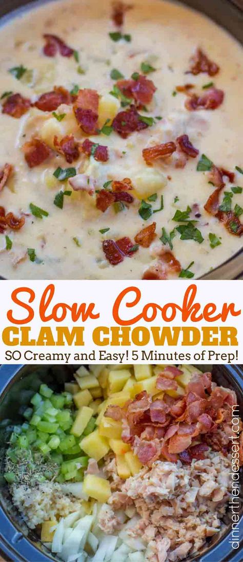 Clam Chowder Recipe Crock Pot, Crockpot Clam Chowder, Slow Cooker Clam Chowder, Chowder Recipes Seafood, Yukon Potatoes, Veggie Broth, Chowder Soup, Seafood Chowder, Seafood Soup