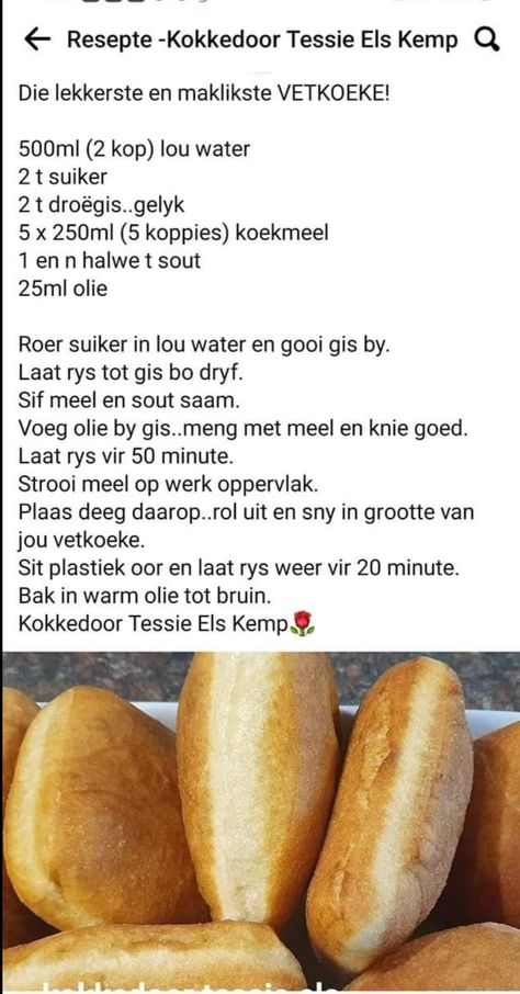 Maklike Vetkoek Deeg Resep, Easy Vetkoek Recipe South Africa, Resepte Afrikaans Boerekos, Vetkoek Recipe Easy, Vet Koek Recipe, Vetkoek Recipe South Africa, Suid Afrikaanse Resepte, Vetkoek Recipe, Fat Cakes Recipe