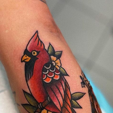 C. Yearwood on Instagram: "Clarence the cardinal 💖 . . . . . #art #tattoo #tattooart #traditional #traditionaltattoo #trad #tradtattoo #cardinal #cardinaltattoo #armtattoo #colour #colourtattoo #drawing #design #oldlines #boldlines #collingwood #ontario #canadiantraditional" Tattoo Cardinal, Collingwood Ontario, Cardinal Art, Cardinal Tattoos, Old School Tattoo Designs, School Tattoo, October 19, Old School Tattoo, Color Tattoo