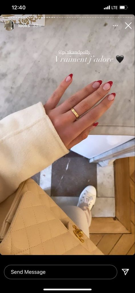 Nail inspo inspiration manicure designs red french Paris Nails Aesthetic, Nails For Paris, Parisian Nails, Gel Nails Cute, Elegant Almond Nails, Old Money Nails, Money Nails, Paris Nails, Kutek Disney