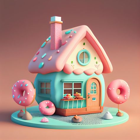 Candy House Illustration, Background Candy, Kawaii House, Kawaii Chocolate, Blender Ideas, Candy Background, Chocolate House, House Cartoon, Props Concept