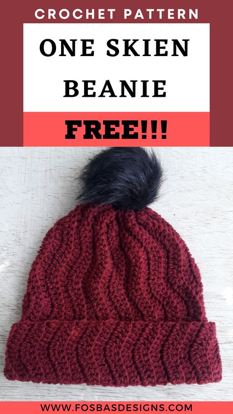 Crochet Beanie Hat Free Pattern, Beanie Pattern Free, Easy Crochet Hat Patterns, Crochet Beanie Pattern Free, Crochet Adult Hat, One Skein Crochet, Easy Crochet Hat, Crochet Hat For Women, Hat Patterns Free