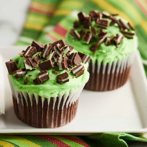 Fudgy Mint Cupcakes - The Cooking Mom Mint Cupcakes, St Patricks Food, Cake Mix Cupcakes, New Desserts, Holiday Food Ideas, Canned Frosting, Mom Recipes, Baking Decorating, Cupcake Frosting