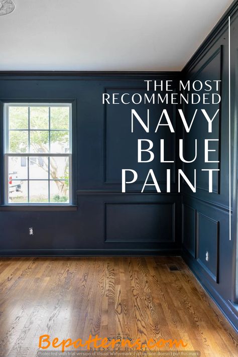 Valspar Relaxed Navy, Relaxed Navy Valspar, Navy Behr Paint Colors, Navy Bedroom Paint Colors, Navy Blue Accent Wall Bedroom Paint Colors, Dark Blue Study Room, Best Navy Paint Color Sherwin Williams, Dark Blue Behr Paint Colors, Navy Blue Walls Kitchen