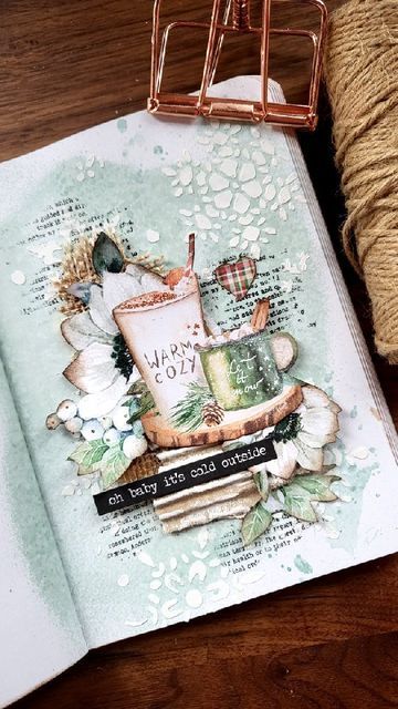 Mixed Media Junk Journal Ideas, Journaling Christmas Ideas, Stamperia Art Journal, Vintage Art Journal Pages Ideas, Christmas Art Journal Pages, Mixed Media Journal Pages, Stamperia Paper Scrapbooking, Christmas Junk Journal Ideas, Christmas Journal Ideas