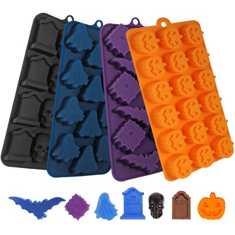 PRICES MAY VARY. 【EXCLUSIVE VALUE SET】4pcs Halloween silicone chocolate molds, 1*pumpkin mold: 8.27*4.33*0.71 inch, 3*chocolate mold：8.39*3.94*0.59 inch, 4 packs chocolate molds and enough cavities for you to make lots of cakes, candies and chocolates at once. 【FOOD GRADE SILICONE MATERIAL】Webake Halloween chocolate molds are made of high quality and food grade silicone, BPA free, safe, flexible and reusable, they can directly contact food, for drink & food making. 【EASY TO RELEASE】After baking Halloween Candy Molds, Halloween Chocolate Molds, Halloween Dip, Witch Hat Cookies, Pumpkin Mold, Halloween Soap, Halloween Mold, Sweet Candles, Ghost Bat