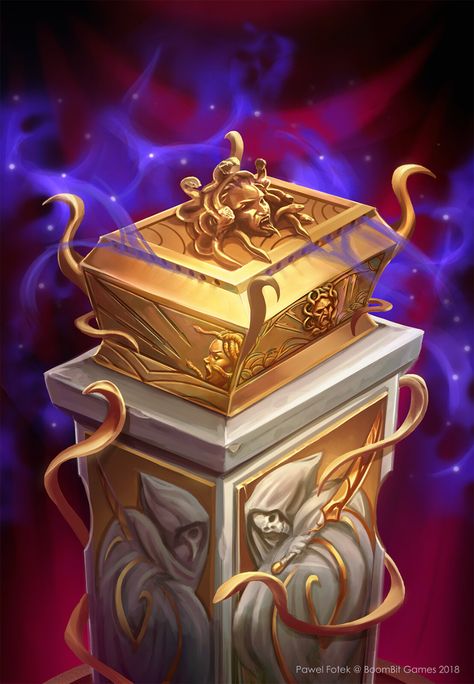 ArtStation - Pandora's Box, Pawel Fotek Pandora Mythology Aesthetic, Pandora's Box Tattoo, Pandora's Box Art, Pandora Greek, Props Illustration, Greek Plays, Mtg Art, Pandora's Box, Fantasy Props