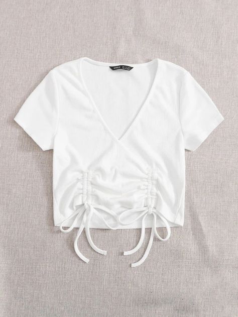 Drawstring Knot Hem Crop Top | SHEIN USA Cropped Summer Top With Drawstring, Spring Crop Top With Drawstring, Summer Cropped Drawstring Crop Top, Casual Drawstring Crop Top, Trendy Crop Top With Drawstring, Knotted Blouse, Hem Top, Top Knot, Crop Tops Women