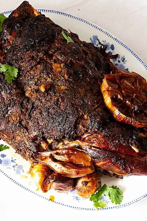 Bone in roast of leg lamb recipe. We use both dry rub and a wet marinade to pack as much flavor into the meat as possible Bone In Roast, Leg Of Lamb Recipes, Leg Lamb, Meatball Curry, Lamb Shoulder Roast, Roast Leg Of Lamb, Wine Gravy, Red Wine Gravy, Prime Rib Roast Recipe