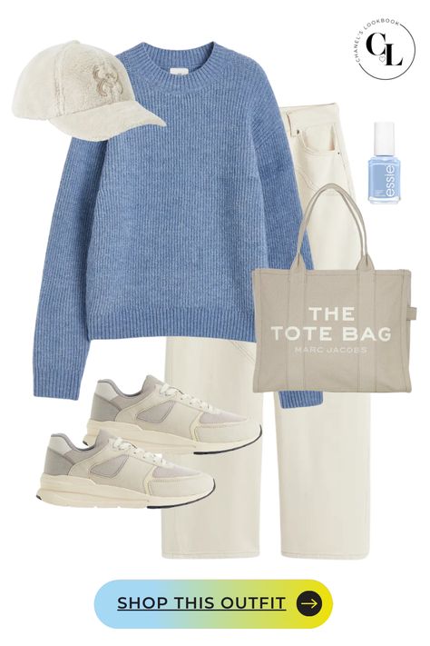 Cream And Blue Outfits, Blue Ootd Korean, Winter Beach Outfit Korean, Blue Winter Outfits, Blue Outfit Winter, Blue Ootd, Cream Outfit, Everyday Fashion Outfits, Casual Day Outfits