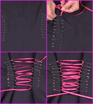 Safety Pin Corset, Corset Diy, Diy Cut Shirts, Diy Vetement, Diy Clothes Design, Diy Fashion Clothing, Recycled Fashion, Diy Sewing Clothes, Refashion Clothes