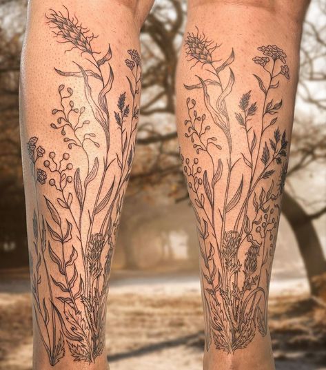 Pet Portrait Tattoos, Calf Sleeve Tattoo, Flower Leg Tattoos, Gothic Tattoos, Whimsical Tattoos, Wrap Tattoo, Travel Tattoos, Tattoo Filler, Wildflower Tattoo