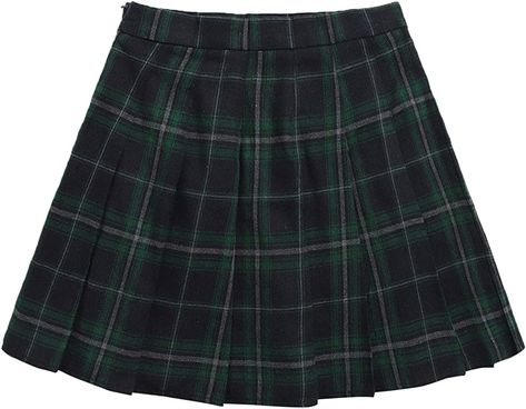 Amazon.com: WDIRARA Women's Casual Plaid High Waist Pleated A-Line Uniform Mini Skirt : Clothing, Shoes & Jewelry Aesthetic Clothes Png, Skirt Png, Slytherin Clothes, Tartan Pleated Skirt, Green Plaid Skirt, Skirt Aesthetic, School Skirt, Basic Outfits, Cute Skirts